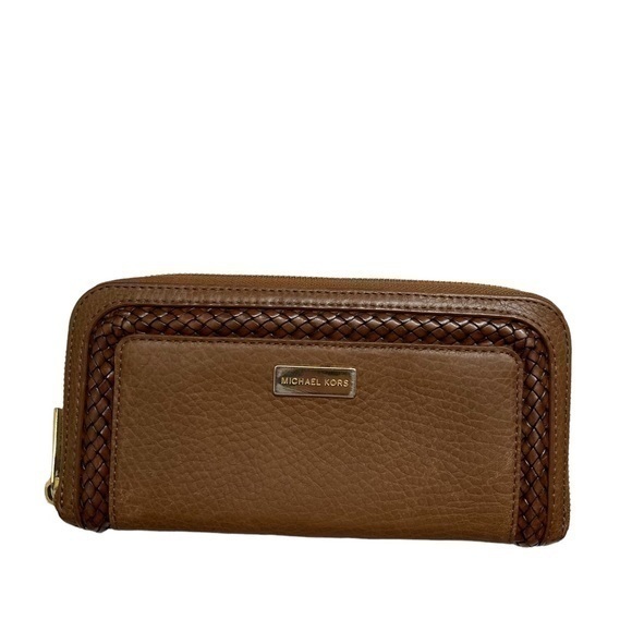 Michael Kors Collection Lux Brown Esther Zipper Clutch Wallet